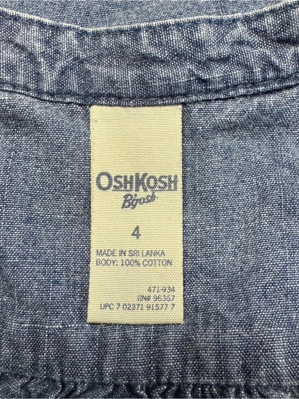 OshKosh Blue Denim Dress Girl’s 4 Button Front Ruffle Casual Summer Cute Party